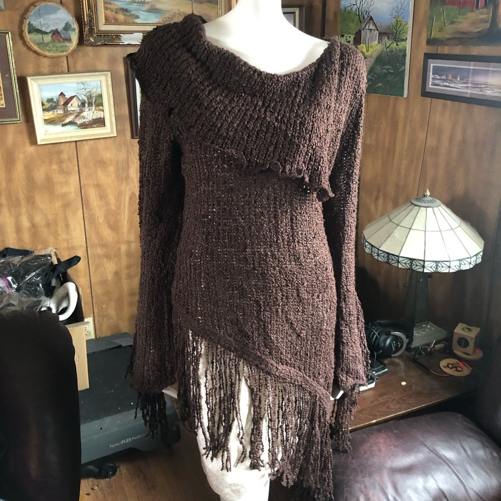 Boho Elf Style Fairycore Fringe Wool Sweater NWT